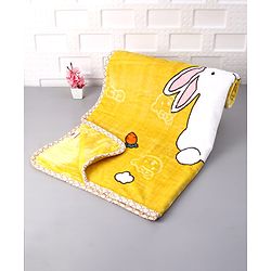 Babyhug Premium Embossed Mink Blanket Rabbit Print - Yellow