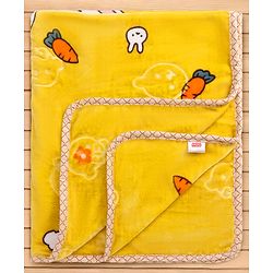 Babyhug Premium Embossed Mink Blanket Rabbit Print - Yellow