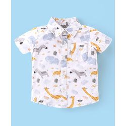 Babyhug Cotton Woven Half Sleeves Leaf Printed Shirt & Denim Shorts Set - White & Blue