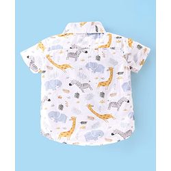 Babyhug Cotton Woven Half Sleeves Leaf Printed Shirt & Denim Shorts Set - White & Blue
