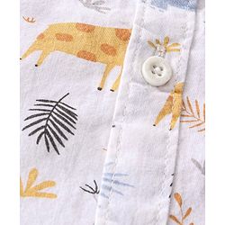 Babyhug Cotton Woven Half Sleeves Leaf Printed Shirt & Denim Shorts Set - White & Blue