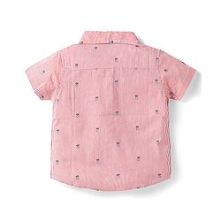 Babyhug Cotton Woven Half Sleeves Striped Shirt & Denim Shorts Set With Pineapple Print - Pink & Blue