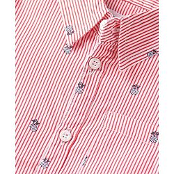 Babyhug Cotton Woven Half Sleeves Striped Shirt & Denim Shorts Set With Pineapple Print - Pink & Blue