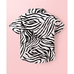 Babyhug Cotton Woven Half Sleeves Zebra Printed Shirt & Solid Denim Shorts Set - White & Black