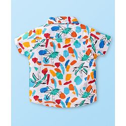 Babyhug Cotton Woven Half Sleeves Tree Printed Shirt & Denim Shorts Set - White & Light Blue