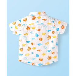 Babyhug Cotton Woven Half Sleeves Sea Life Printed Shirt & Denim Shorts -  White & Blue