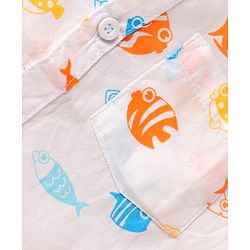 Babyhug Cotton Woven Half Sleeves Sea Life Printed Shirt & Denim Shorts -  White & Blue