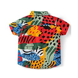 Babyhug Cotton Woven Half Sleeves Printed Shirt & Denim Shorts Set - Red & Blue