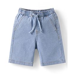 Babyhug Cotton Woven Half Sleeves Printed Shirt & Denim Shorts Set - Red & Blue