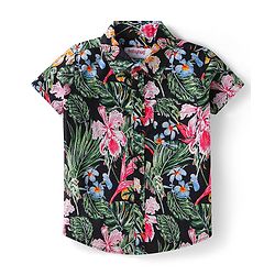 Babyhug Cotton Woven Half Sleeves Floral Printed Shirt & Denim Shorts Set - Black