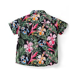 Babyhug Cotton Woven Half Sleeves Floral Printed Shirt & Denim Shorts Set - Black