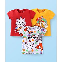 Babyhug Disney Single Jersey Knit Half Sleeves T-Shirts with Disney Character Graphics Pack of 3 - Red Yellow & White