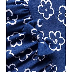Babyhug Single Jersey Knit Half Sleeves Frock With Floral Print & Bow Applique - Blue