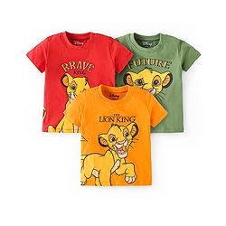 Babyhug Disney Single Jersey Knit Half Sleeves T-Shirts with Lion KIngs Graphics Pack of 3 - Red Yellow & Green