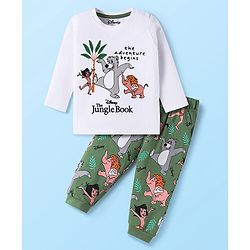 Babyhug Disney Single Jersey Knit Full Sleeve Night Suit With Mowgli & Balu Graphic - White & Green