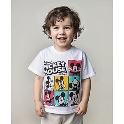 Babyhug Disney Single Jersey Knit Half Sleeves T-Shirt with Mickey Mouse Graphic - White