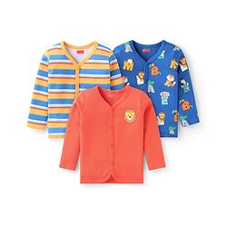 Babyhug Interlock Knit Full Sleeves Jhablas with Stripe & Animal Print Pack Of 3 - Blue Yellow & Red