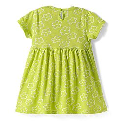Babyhug Single Jersey Knit Half Sleeves Frock With Floral Print & Bow Applique - Green