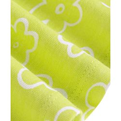 Babyhug Single Jersey Knit Half Sleeves Frock With Floral Print & Bow Applique - Green