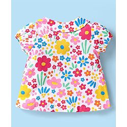 Babyhug Cotton Knit Half Sleeves Front Open Shorts Night Suit With Floral Print & Peter Pan Collar - White