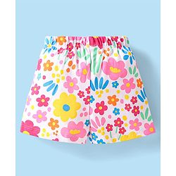 Babyhug Cotton Knit Half Sleeves Front Open Shorts Night Suit With Floral Print & Peter Pan Collar - White