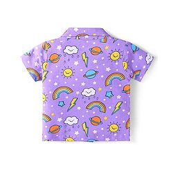 Babyhug Cotton Knit Half Sleeves Pyjama Night Suit with Rainbow Print - Lilac