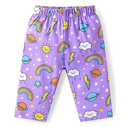 Babyhug Cotton Knit Half Sleeves Pyjama Night Suit with Rainbow Print - Lilac