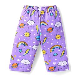 Babyhug Cotton Knit Half Sleeves Pyjama Night Suit with Rainbow Print - Lilac