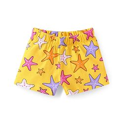 Babyhug Cotton Knit Frill Sleeves Shorts Night Suit with Starfish Print - Yellow
