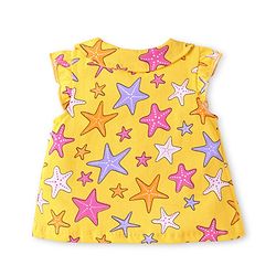 Babyhug Cotton Knit Frill Sleeves Shorts Night Suit with Starfish Print - Yellow