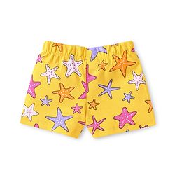 Babyhug Cotton Knit Frill Sleeves Shorts Night Suit with Starfish Print - Yellow