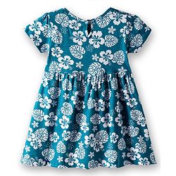 Babyhug 100% Cotton Knit Half Sleeves Frock With Floral Print & Bow Applique - Teal Blue