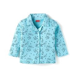 Babyhug Cotton Knit Full Sleeves Front Open Night Suit With Moo Print - Blue