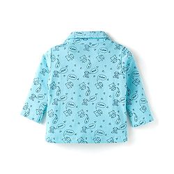 Babyhug Cotton Knit Full Sleeves Front Open Night Suit With Moo Print - Blue