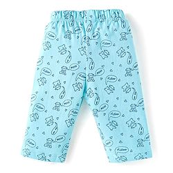 Babyhug Cotton Knit Full Sleeves Front Open Night Suit With Moo Print - Blue