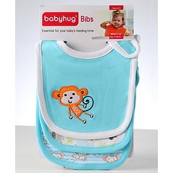 Babyhug Interlock Cotton Bibs Monkey Print Pack of 3 - Blue
