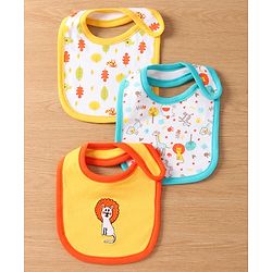 Babyhug Interlock Cotton Bibs Monkey Print Pack of 3 - Blue