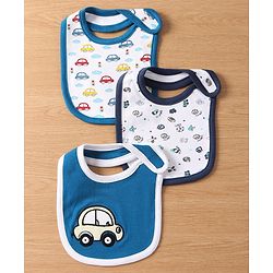 Babyhug Interlock Cotton Bibs Monkey Print Pack of 3 - Blue