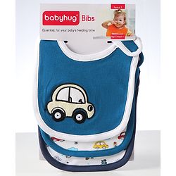 Babyhug Interlock Cotton Bibs Monkey Print Pack of 3 - Blue