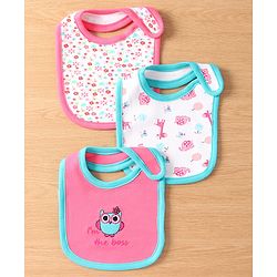 Babyhug Interlock Cotton Bibs Monkey Print Pack of 3 - Blue