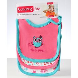 Babyhug Interlock Cotton Bibs Monkey Print Pack of 3 - Blue