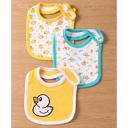 Babyhug Interlock Cotton Bibs Monkey Print Pack of 3 - Blue