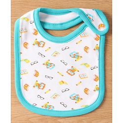Babyhug Interlock Cotton Bibs Monkey Print Pack of 3 - Blue