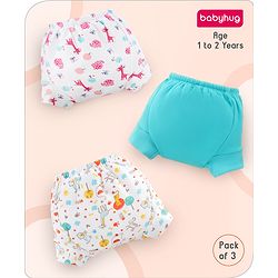 Babyhug 100% Cotton Padded Underwear Training Diapers Animals Print Pack of 3 Size 1 - Multicolor