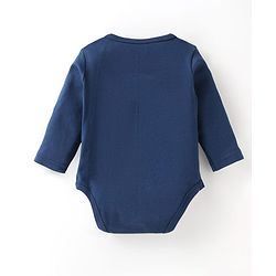Babyhug 100% Cotton Knit Full Sleeves Smiley Printed Onesie with Striped Leggings Pair of Booties & Mittens with Cap - Navy Blue