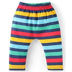 Babyhug 100% Cotton Knit Full Sleeves Smiley Printed Onesie with Striped Leggings Pair of Booties & Mittens with Cap - Navy Blue