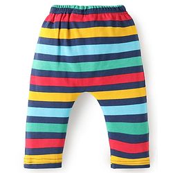 Babyhug 100% Cotton Knit Full Sleeves Smiley Printed Onesie with Striped Leggings Pair of Booties & Mittens with Cap - Navy Blue
