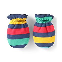 Babyhug 100% Cotton Knit Full Sleeves Smiley Printed Onesie with Striped Leggings Pair of Booties & Mittens with Cap - Navy Blue