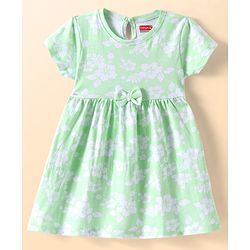Babyhug Single Jersey Knit Half Sleeves Frock with Floral Print - Light Green