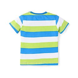 Babyhug Single Jersey Knit Half Sleeves Striped T-Shirt & Shorts Set with Pockets - Light Blue Green & White